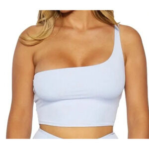 NWT Naked Wardrobe Women's One Shoulder Crop Top Periwinkle Light Blue Size M
